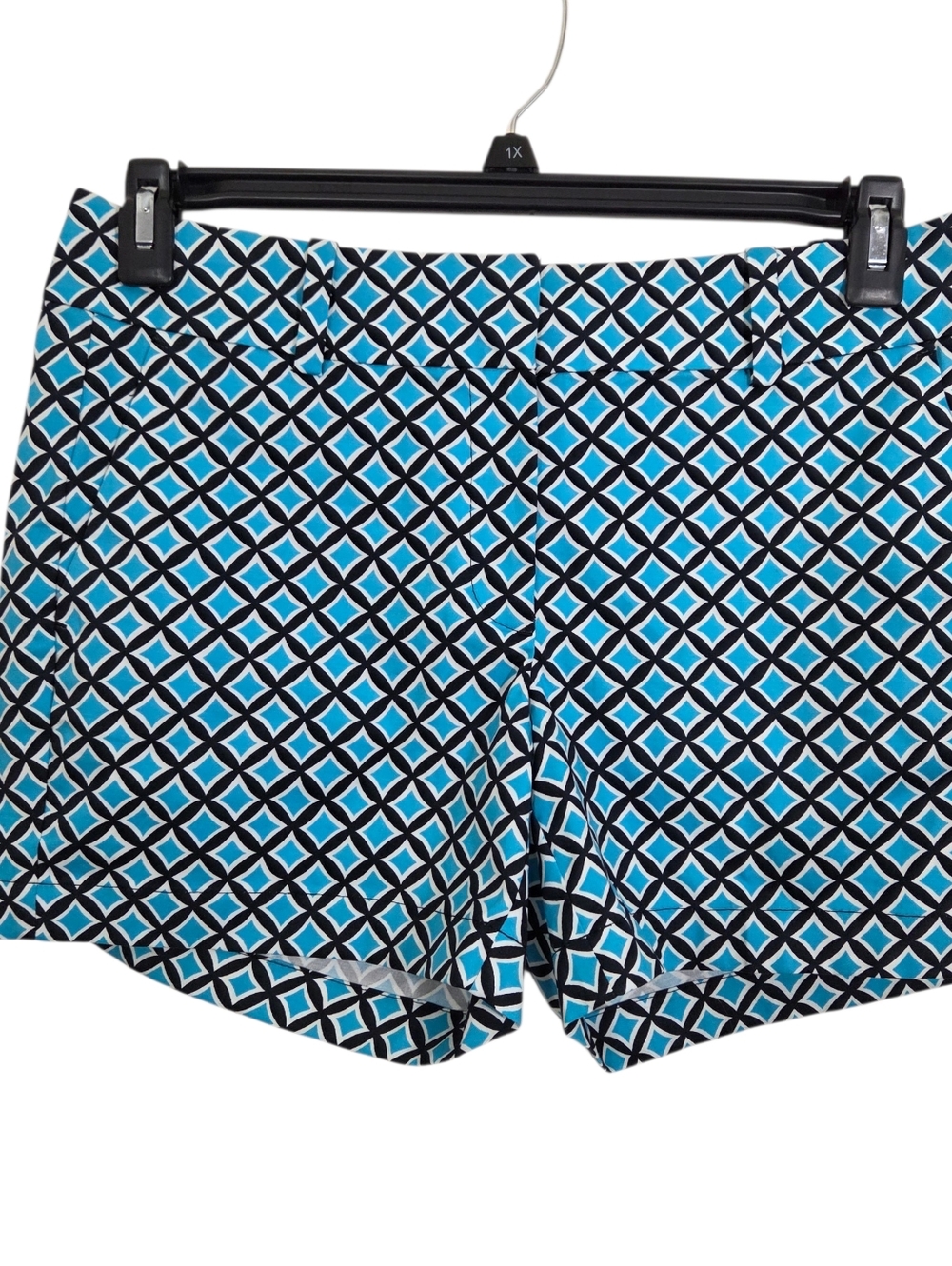 NWT Ann Taylor City Shorts Turquoise Blue Geometric Print Size 12 Preppy Casual
